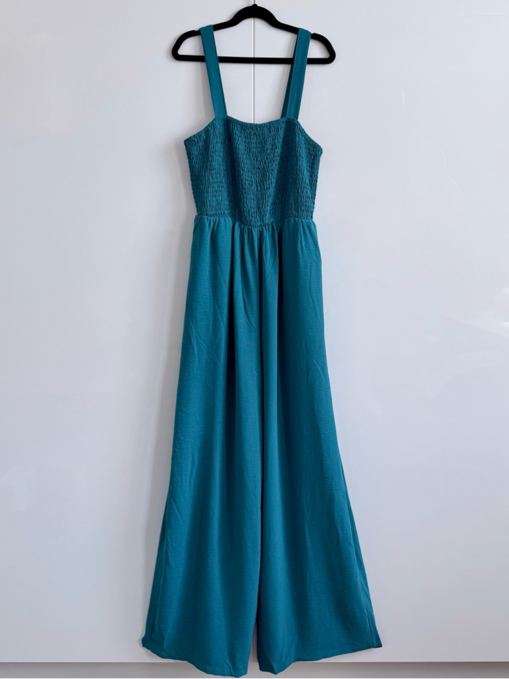Dokotoo Teal Wide-Leg Jumpsuit with Smocked Bodice